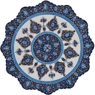 Assiette Décorative en Cuivre Peinte à la Main avec Émail Persan Minakari Narenj