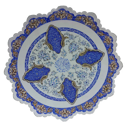 Assiette Décorative en Cuivre Peinte à la Main avec Émail Persan Minakari Tazhib