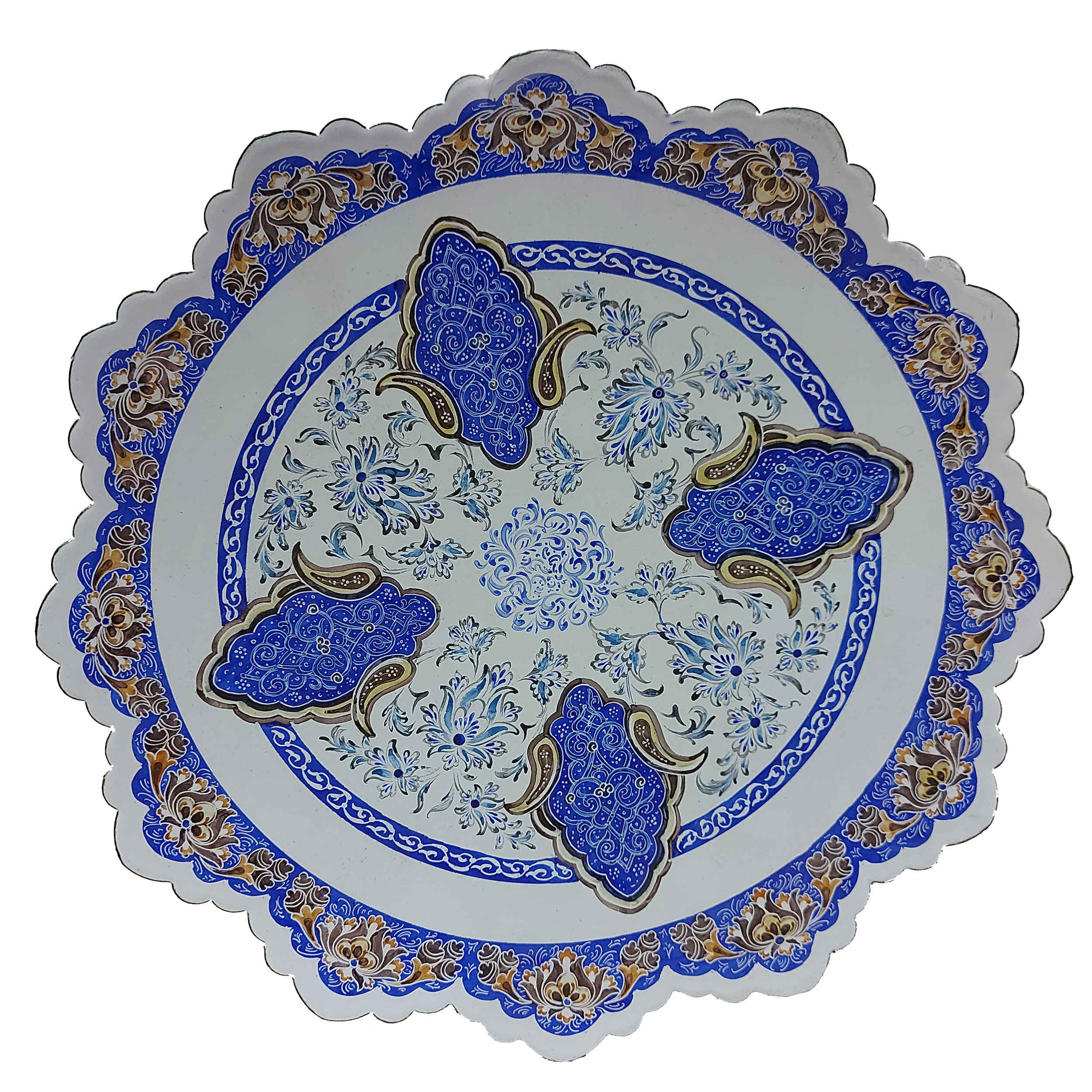 Assiette Décorative en Cuivre Peinte à la Main avec Émail Persan Minakari Tazhib