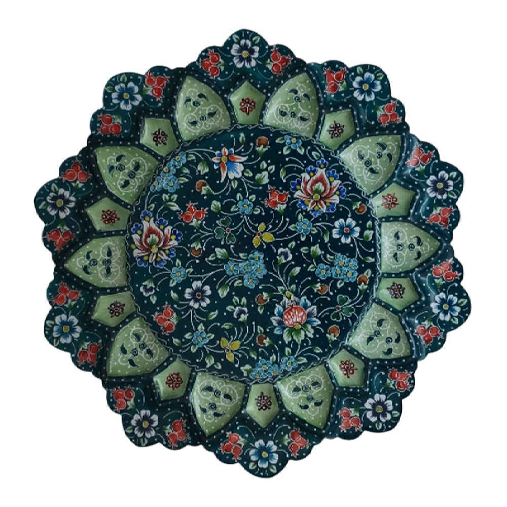 Assiette Décorative en Cuivre Peinte à la Main avec Émail Persan Minakari Florale