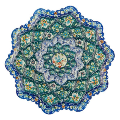 Assiette Décorative en Cuivre Peinte à la Main avec Émail Persan Minakari Taranom