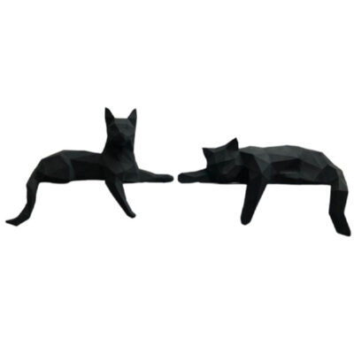 Ensemble de 2 figurines géométriques de chat cubisme en polyester noir – Sculptures d’art abstrait