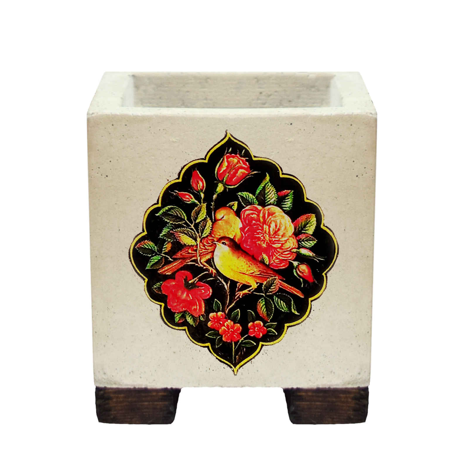 Vase décoratif persan en béton carré modèle Gol o Morgh