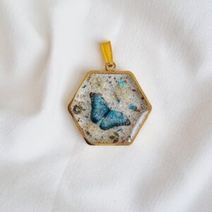 Pendentif Collier Résine Femme Artisanal Papillon Bleu