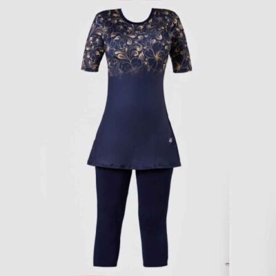 Maillot de Bain à Deux Pièces pour Femmes à Manches Courtes Modèle Floral
