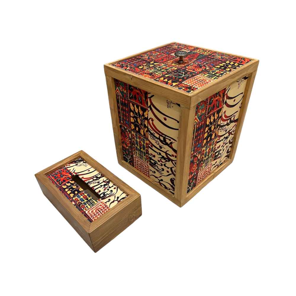 Ensemble corbeille et boîte à mouchoirs en bois