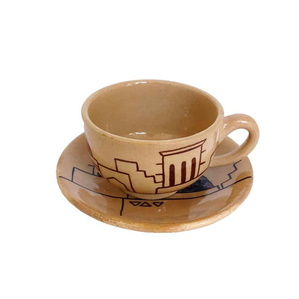 Ensemble Tasse à Thé Persane avec Soucoupe - Poterie à Motif Baadgir