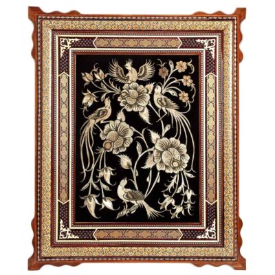 Art en cuivre gravé persan encadré fait main Mahya – Décoration murale traditionnelle