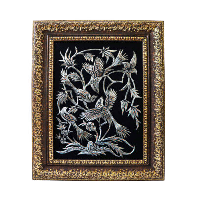 Art en cuivre gravé persan encadré fait main Tamana – Décoration murale traditionnelle