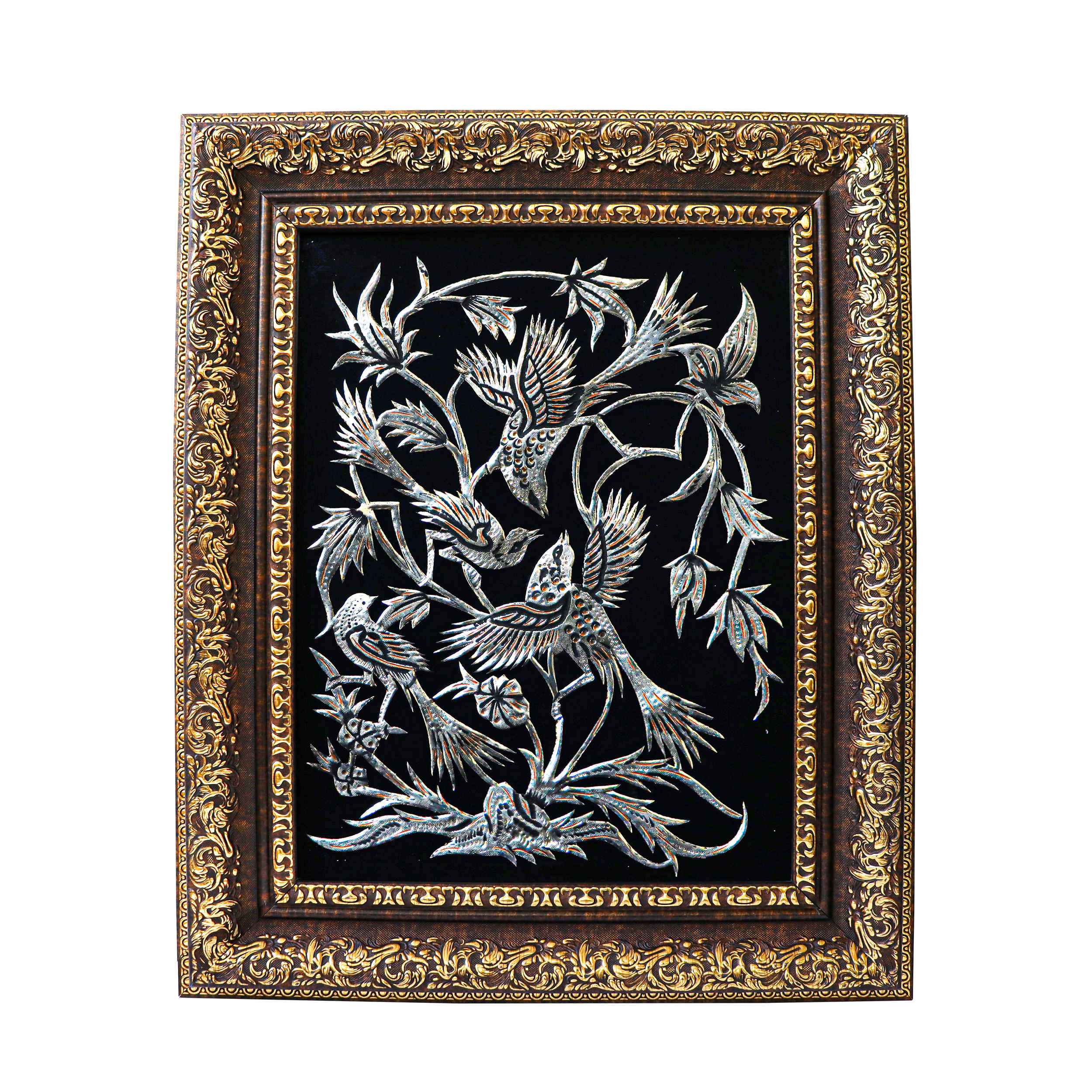 Art en cuivre gravé persan encadré fait main Tamana – Décoration murale traditionnelle