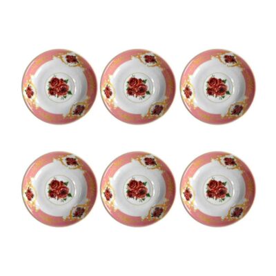 Assiette à thé persane – Porcelaine avec motif Floral Gole Sorkh (Lot de 6)