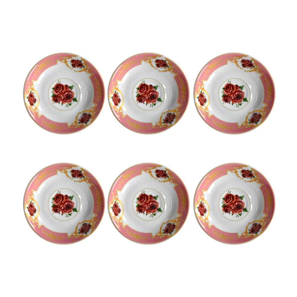 Assiette à thé persane - Porcelaine avec motif Floral Gole Sorkh (Lot de 6)