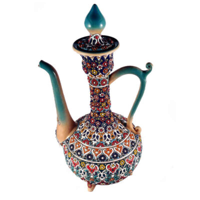 Flacon à eau de rose en poterie persane – Émaillé Minakari Sahel