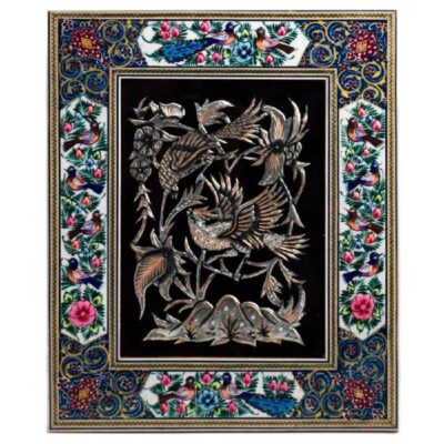 Art en cuivre gravé persan encadré fait main Dorna – Décoration murale traditionnelle