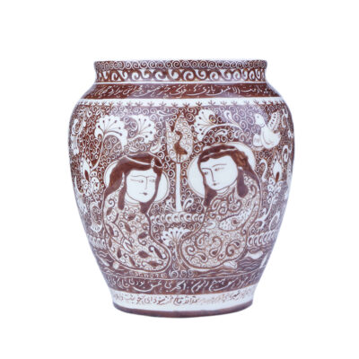 Vase en poterie décoratif persan fait main avec motif de Khatoon