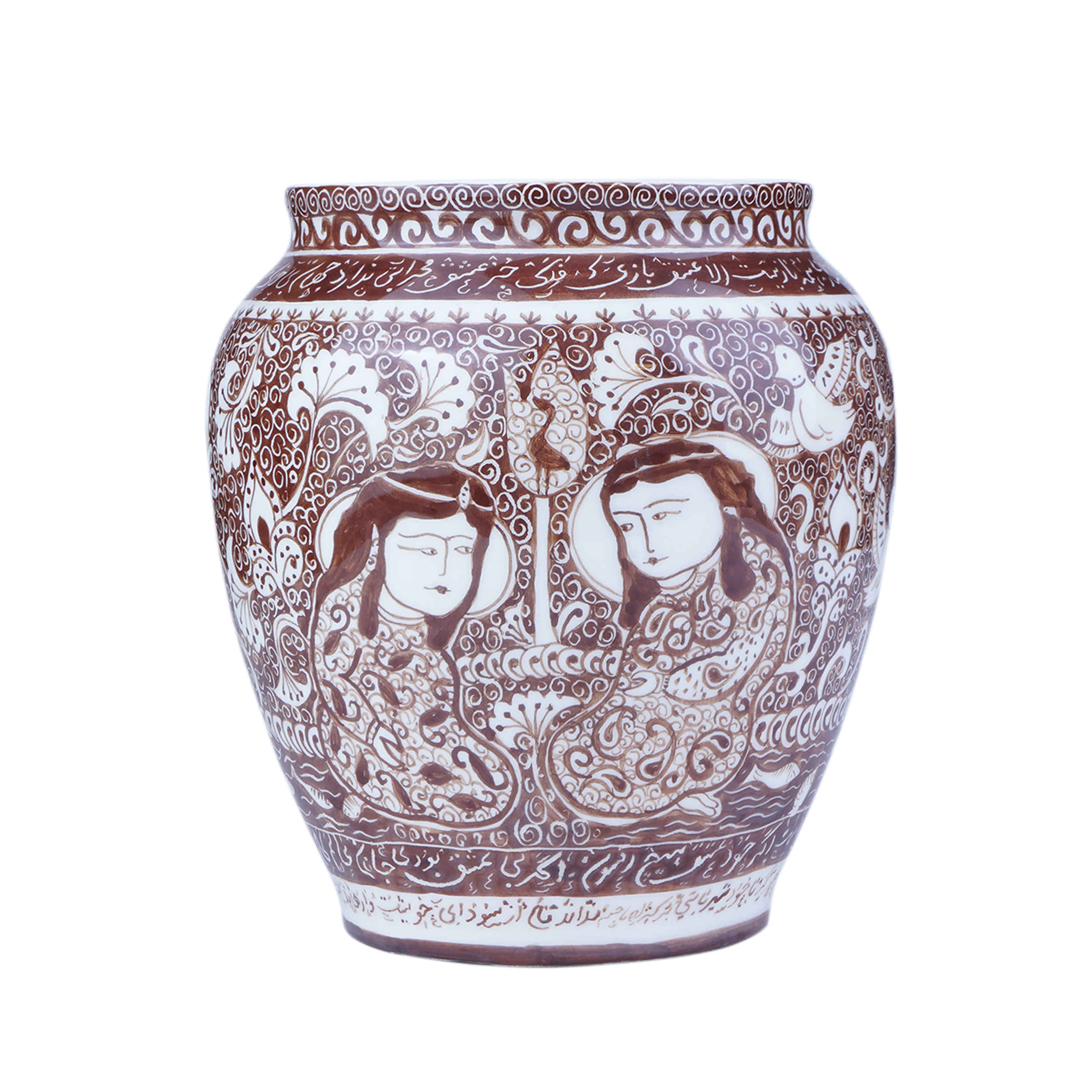 Vase en poterie décoratif persan fait main avec motif de Khatoon
