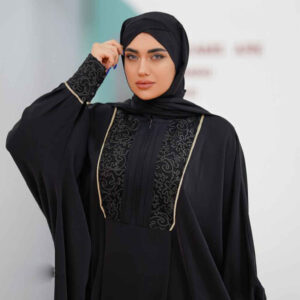 Abaya papillon élégante pour femmes musulmanes – Tissu crêpe noir