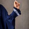 Abaya papillon traditionnelle pour femmes – Tissu crêpe bleu marine doux