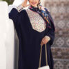 Abaya élégante pour femmes musulmanes avec tissu crêpe bleu marine floral