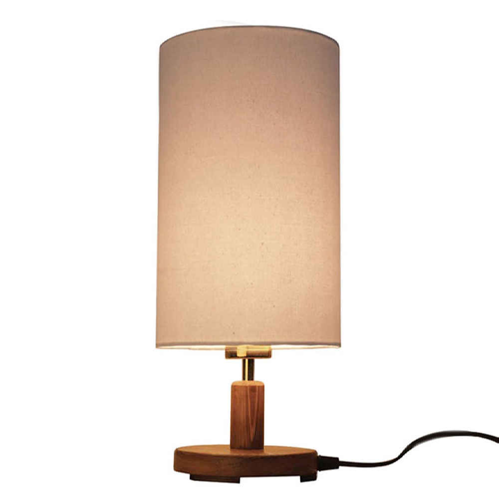 Lampe de table en bois minimaliste & de chevet – fait main avec abat-jour blanc Mitra
