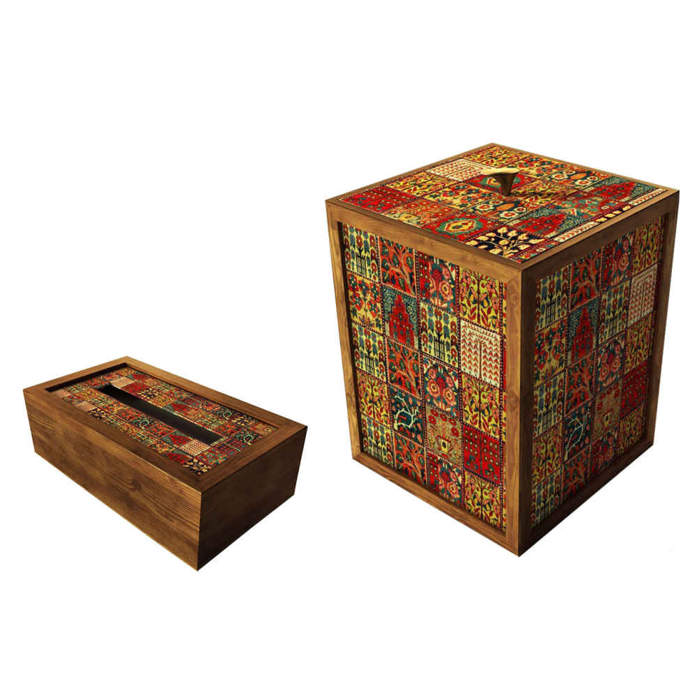Ensemble corbeille et boîte à mouchoirs en bois – Modèle Nahal