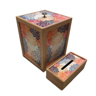 Ensemble corbeille et boîte à mouchoirs en bois – Modèle Negar