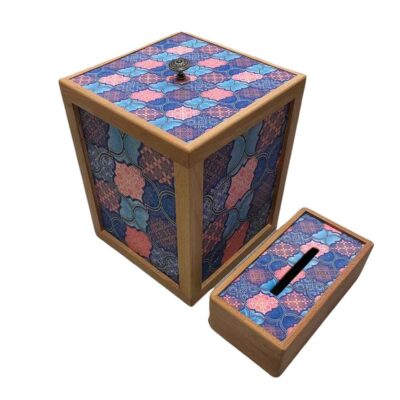 Ensemble corbeille et boîte à mouchoirs en bois – Modèle Nina