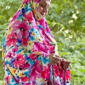 Tchador Islamique de Namaz avec Manches pour Femmes Idéal pour la Prière – Motif Floral Rojin