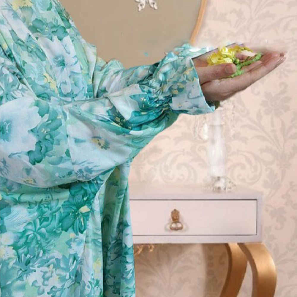 Tchador Islamique de Namaz avec Manches pour Femmes Idéal pour la Prière - Motif Floral Rima
