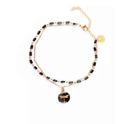 Bracelet Cheville en Chaîne Noire Modèle Libellule