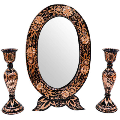 Ensemble miroir et bougeoirs gravés en cuivre persan – Design Arsh