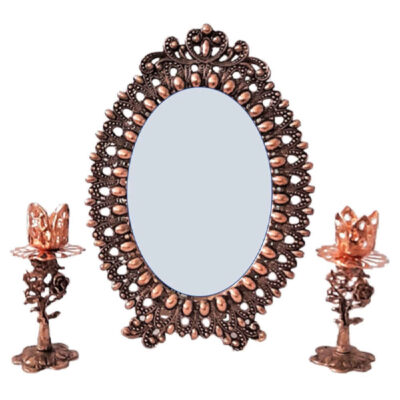 Ensemble miroir et bougeoirs en cuivre persan – Design Diba