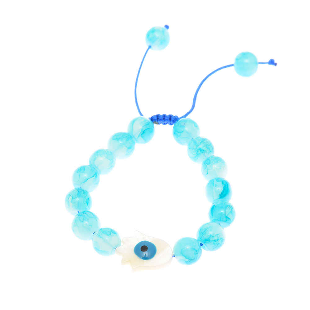 Bracelet Perlé pour Femme – Design Hamsa Bleu