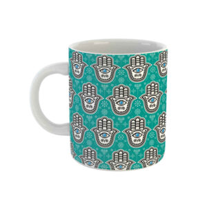 Tasse à Café en Céramique Islamique – Motif Main de Fatima Hamsa