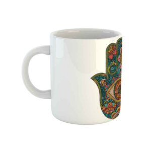Tasse à Café en Céramique Islamique – Motif Hamsa et Œil Maléfique