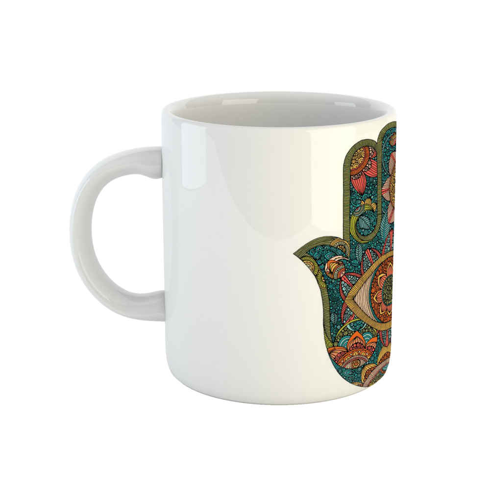 Tasse à Café en Céramique Islamique - Motif Hamsa et Œil Maléfique