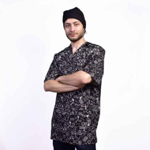 Blouse médicale noire pour homme et ensemble de bonnet – Élégante et professionnelle