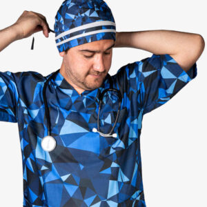 Uniforme d’infirmier bleu pour homme – Haut et ensemble de bonnet