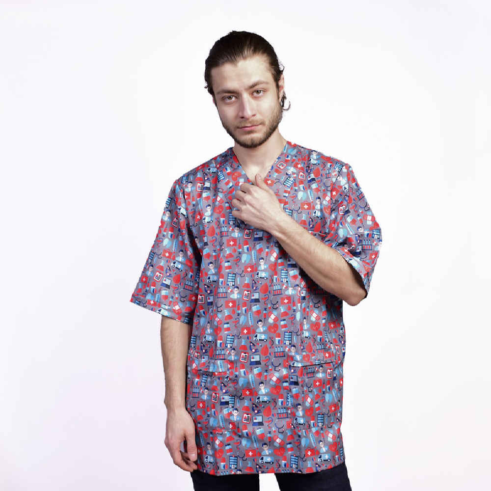 Blouse chirurgicale grise pour homme et ensemble de bonnet – Élégante et pratique