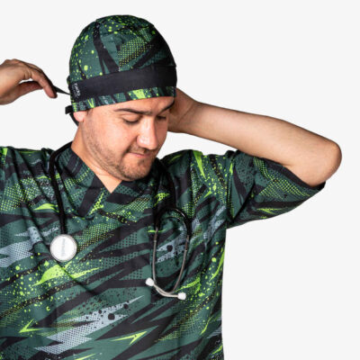 Blouse médicale verte pour homme et ensemble de bonnet – Vive et durable