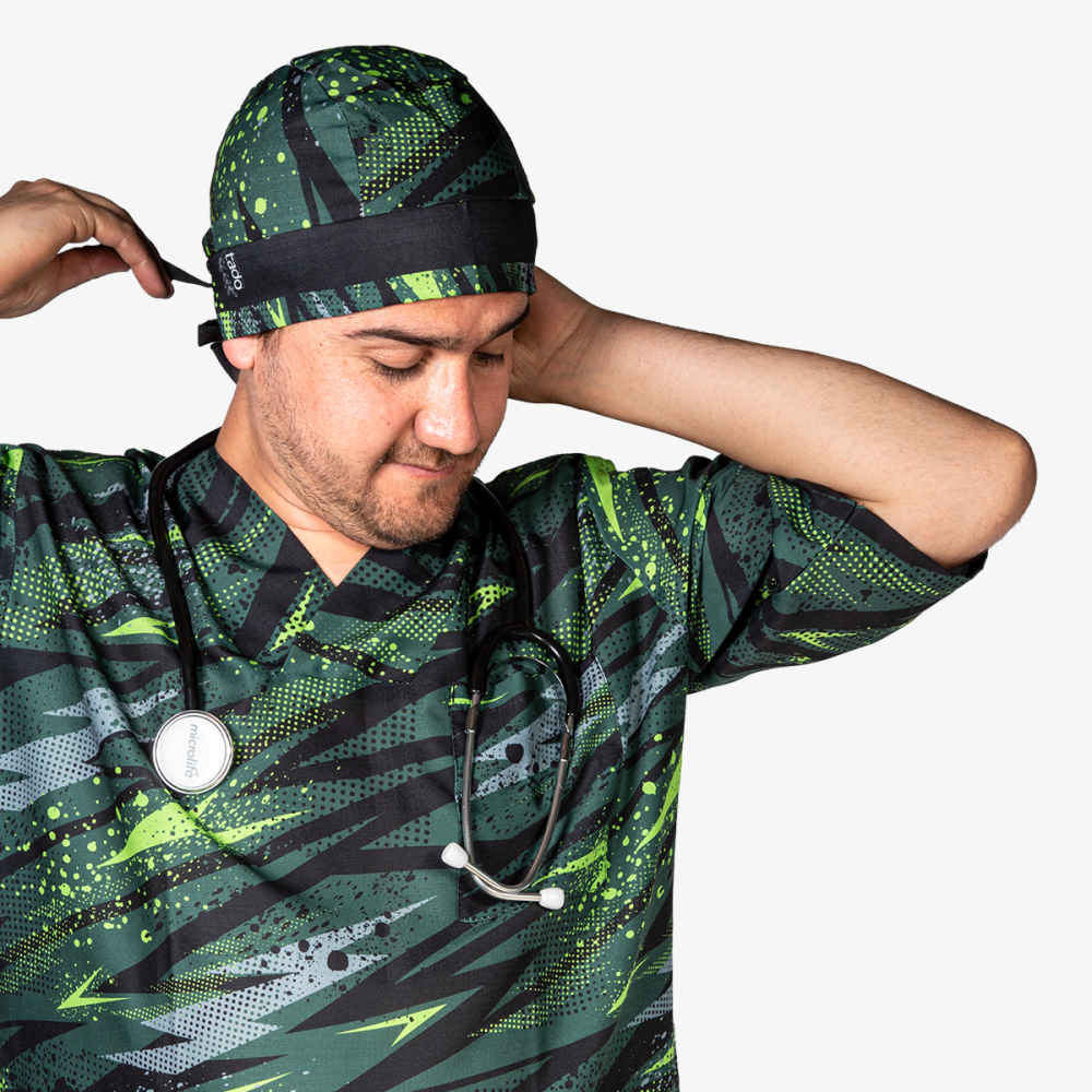 Blouse médicale verte pour homme et ensemble de bonnet – Vive et durable