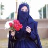 Foulard Carré en Crêpe Islamique Bleu Marine & Niqab pour Femmes