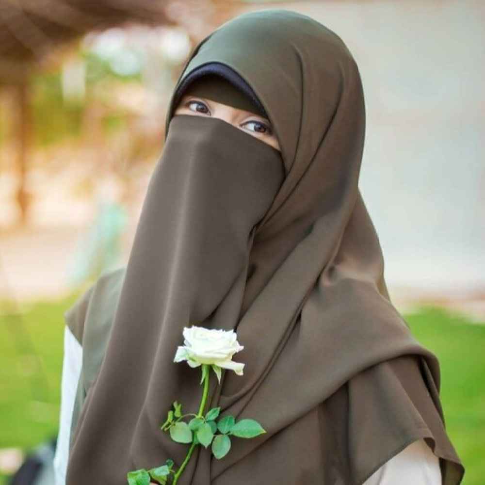 Foulard Carré Islamique Vert Olive & Demi-Niqab pour Femmes