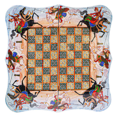 Plateau d’Échecs en Marqueterie Incrustée en Bois Persan Modèle Chowgan