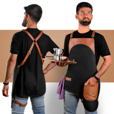 Tablier de barista en cuir et tissu – Élégant et durable