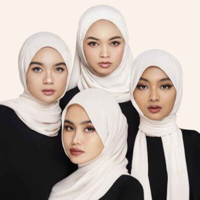 Voile Foulard Hijab en Mousseline Blanc pour Femmes Musulmanes