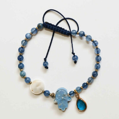 Bracelet Perlé pour Femme – Design Hamsa Bleu
