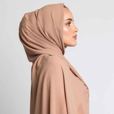 Voile Foulard Hijab en Mousseline Marron Clair pour Femmes