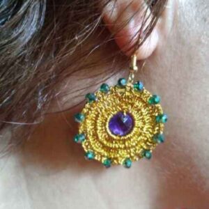 Boucles d’oreilles rondes pendantes tricotées, faites main pour femmes.