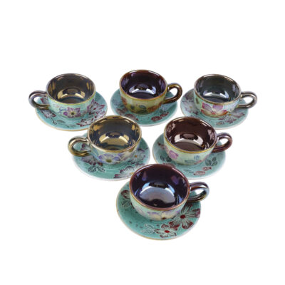 Ensemble de Tasses à Thé Persanes avec Soucoupe – Design Céramique Vert